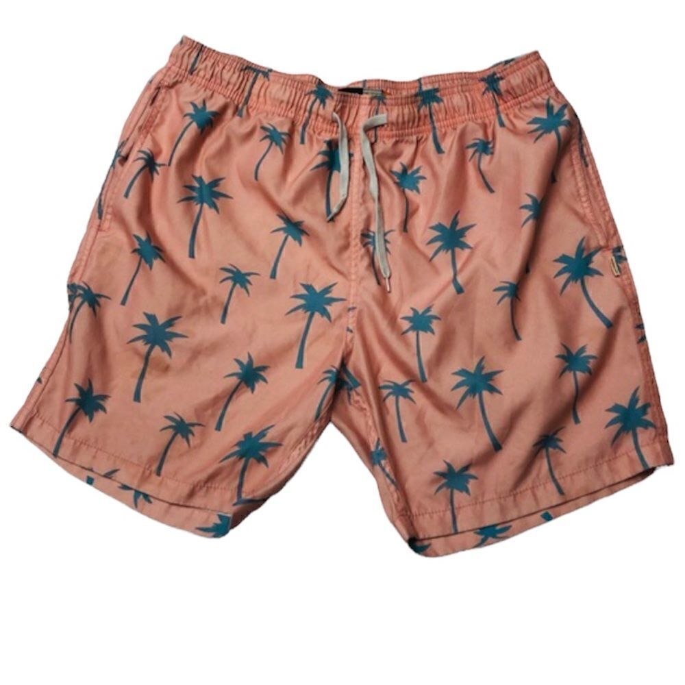 Ambsn Palm Tree Printed Swim Trunks Sz L